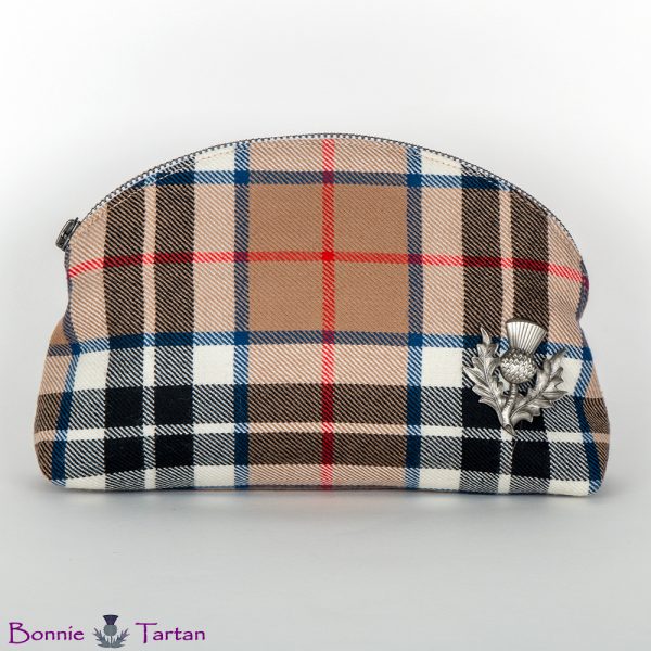 Camel Tartan Wool Cosmetic Bag