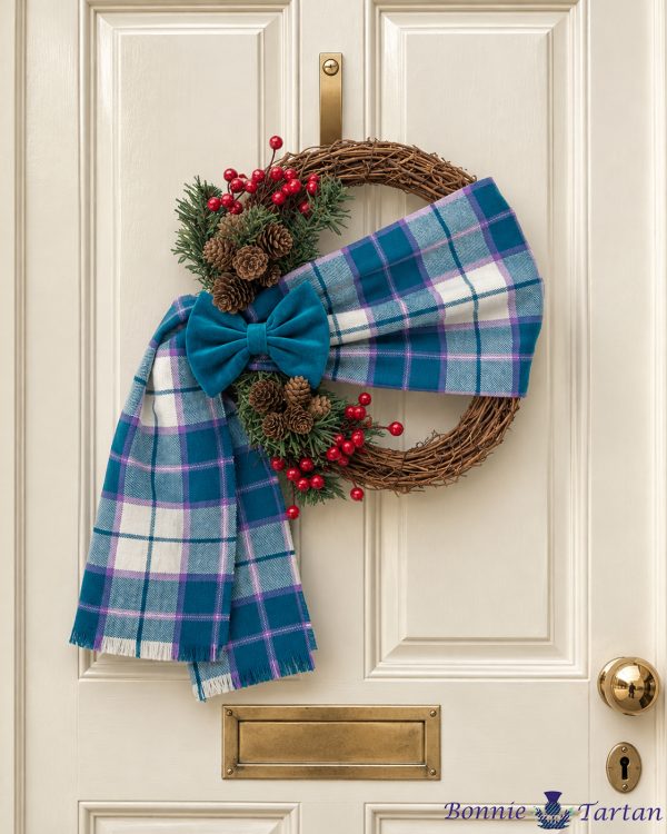 Tartan Plaid Wreath with Silver Bow and pearls